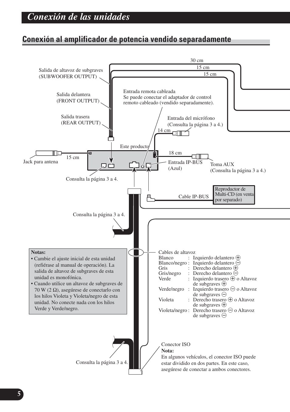 Conexión al amplificador de potencia vendido, Separadamente, Conexión de las unidades | Pioneer DEH-P800BT User Manual | Page 16 / 72