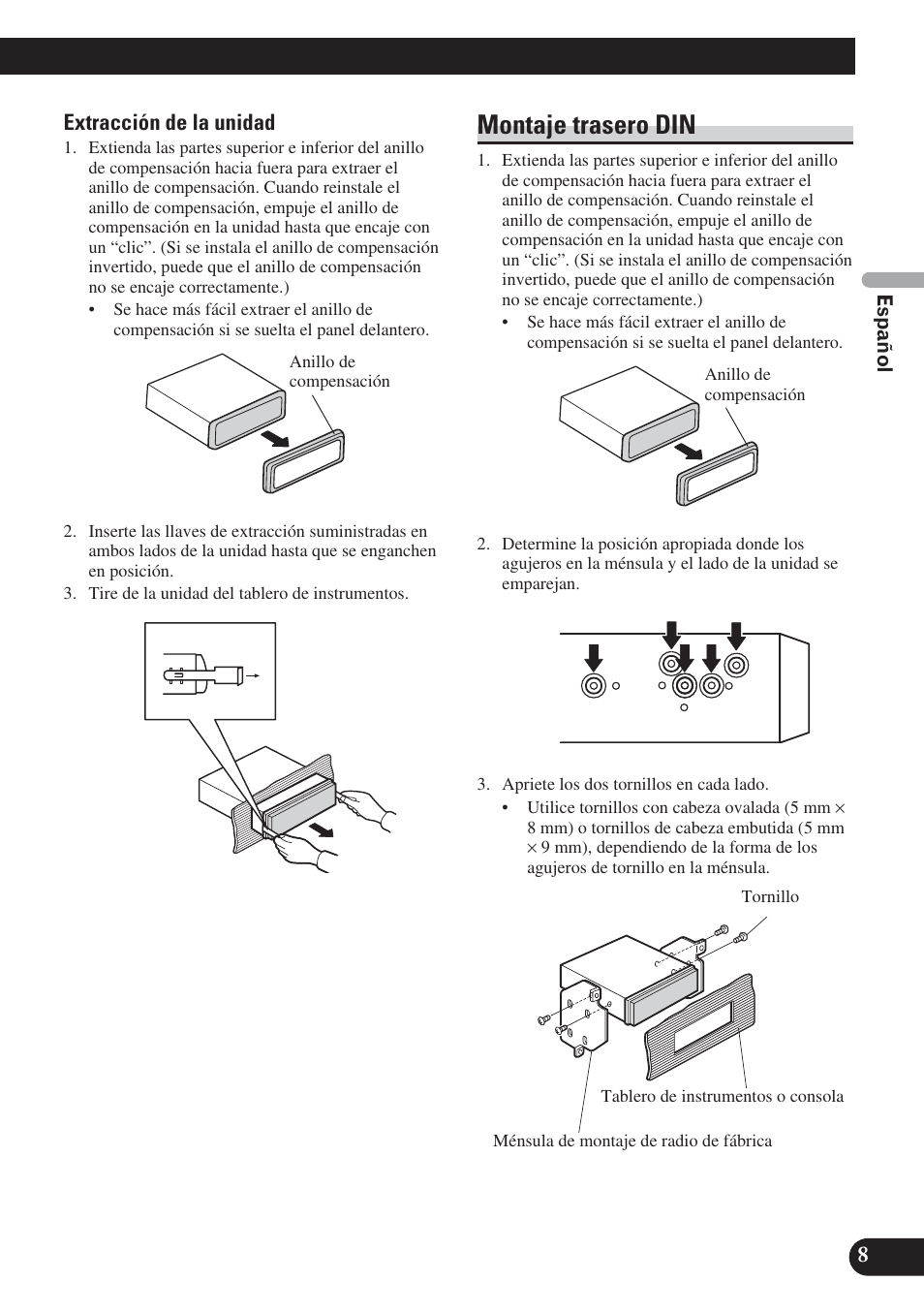 Montaje trasero din | Pioneer DEH-P800BT User Manual | Page 19 / 72