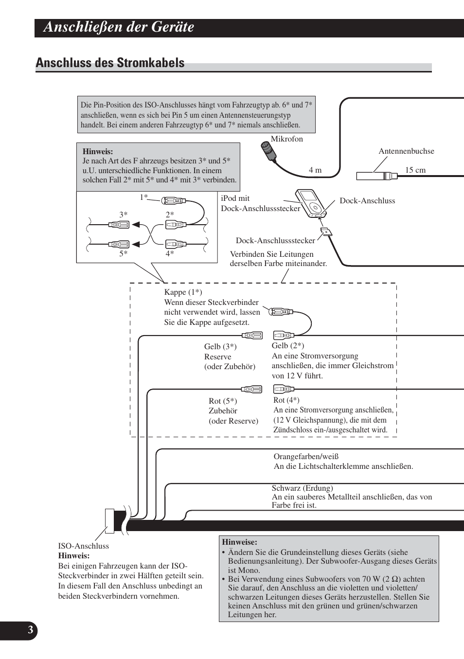 Anschluss des stromkabels, Anschließen der geräte | Pioneer DEH-P800BT User Manual | Page 24 / 72