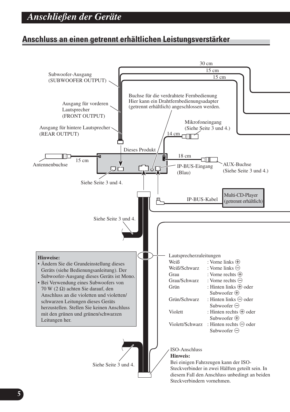 Anschluss an einen getrennt erhältlichen, Leistungsverstärker, Anschließen der geräte | Pioneer DEH-P800BT User Manual | Page 26 / 72