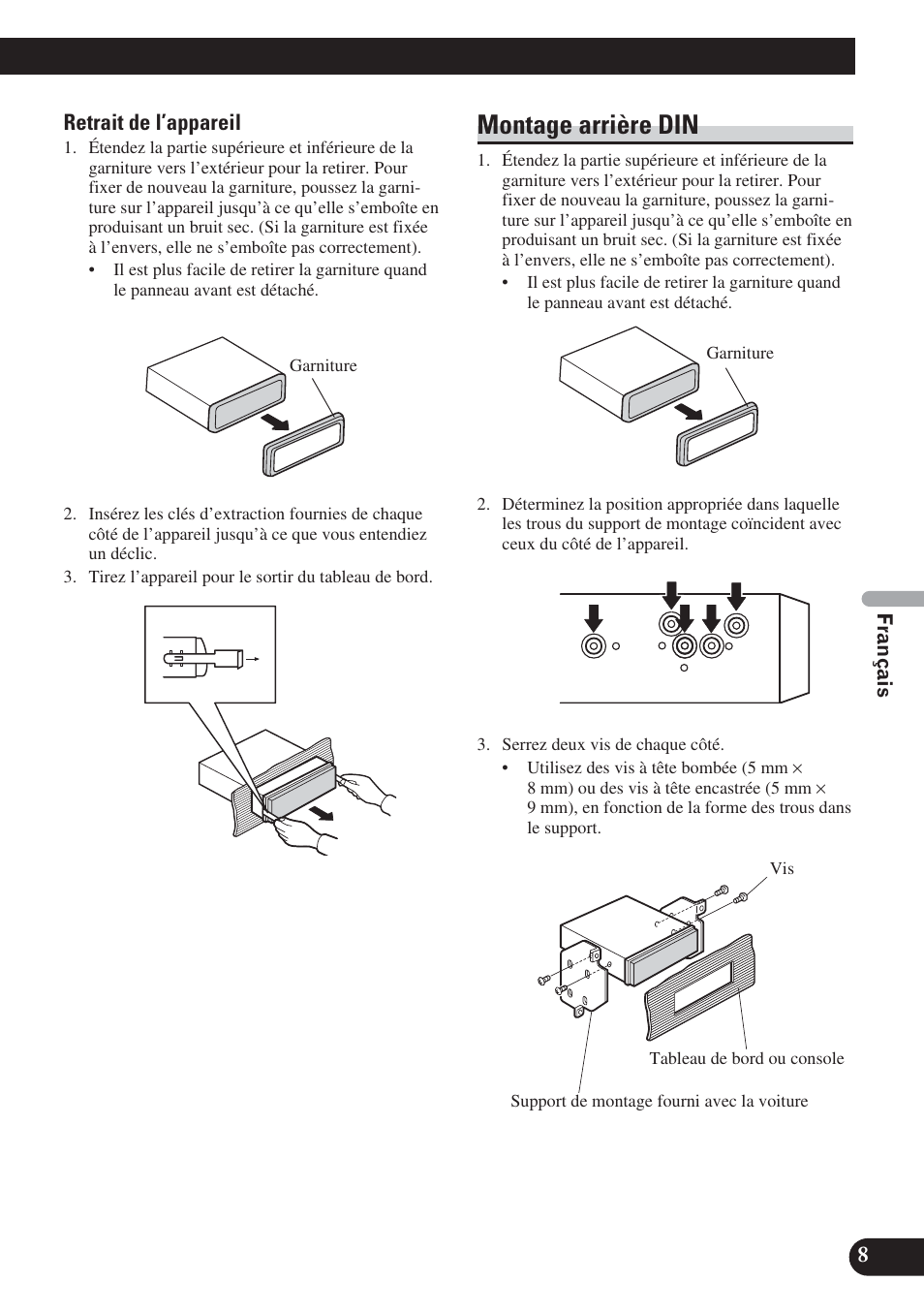Montage arrière din | Pioneer DEH-P800BT User Manual | Page 39 / 72
