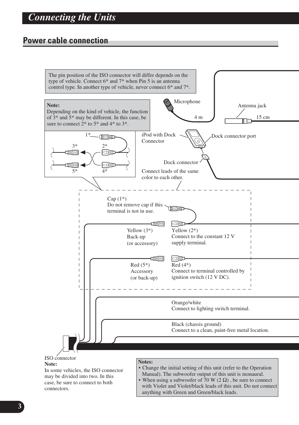 Power cable connection, Connecting the units | Pioneer DEH-P800BT User Manual | Page 4 / 72