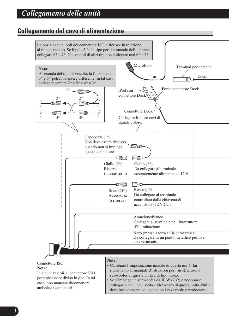 Collegamento del cavo di alimentazione, Collegamento delle unità | Pioneer DEH-P800BT User Manual | Page 44 / 72