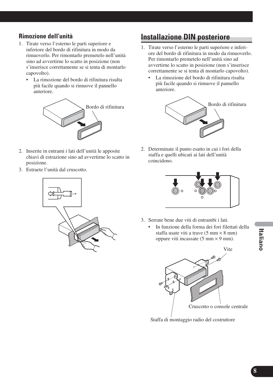 Installazione din posteriore | Pioneer DEH-P800BT User Manual | Page 49 / 72