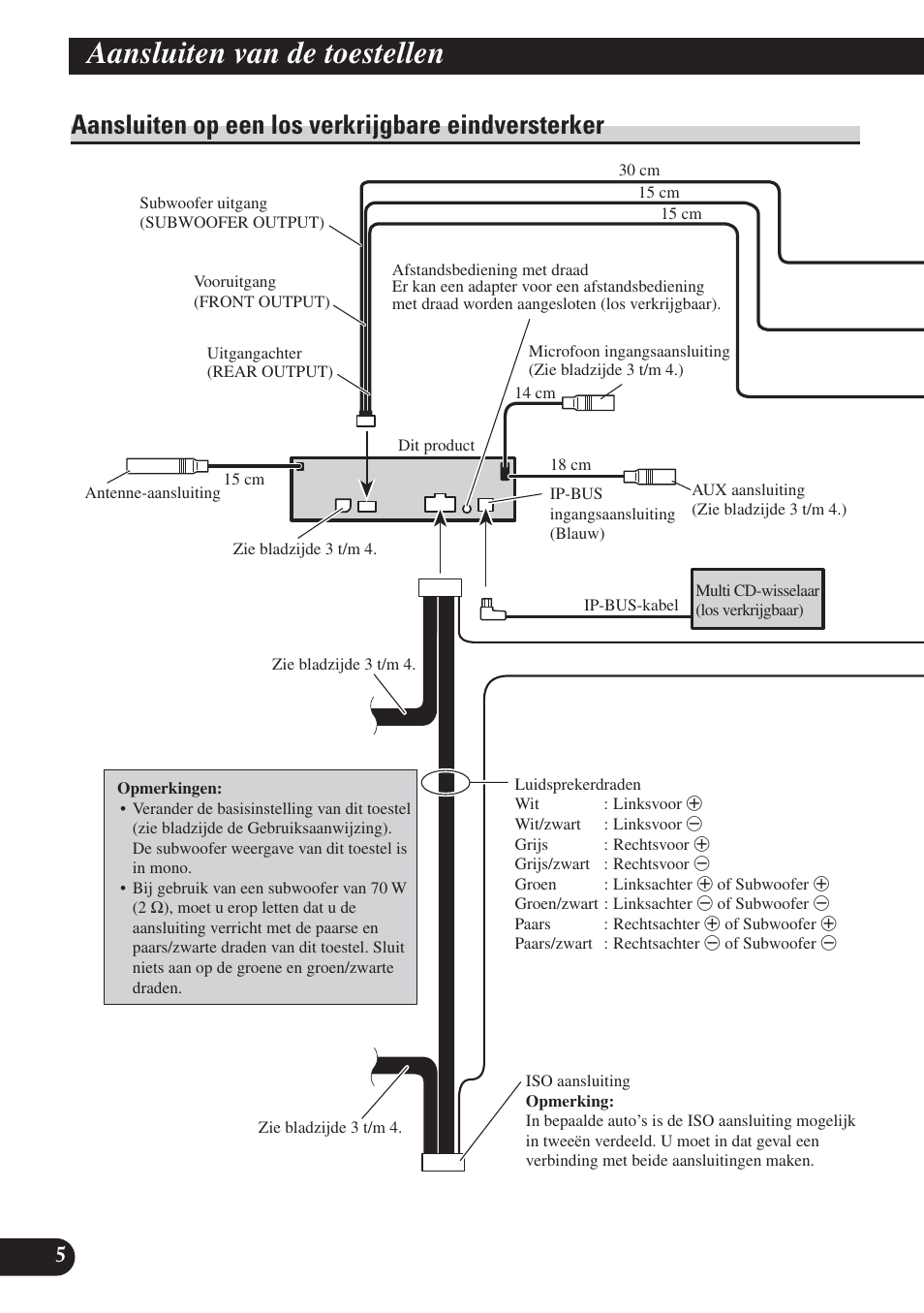 Aansluiten op een los verkrijgbare, Eindversterker, Aansluiten van de toestellen | Aansluiten op een los verkrijgbare eindversterker | Pioneer DEH-P800BT User Manual | Page 56 / 72