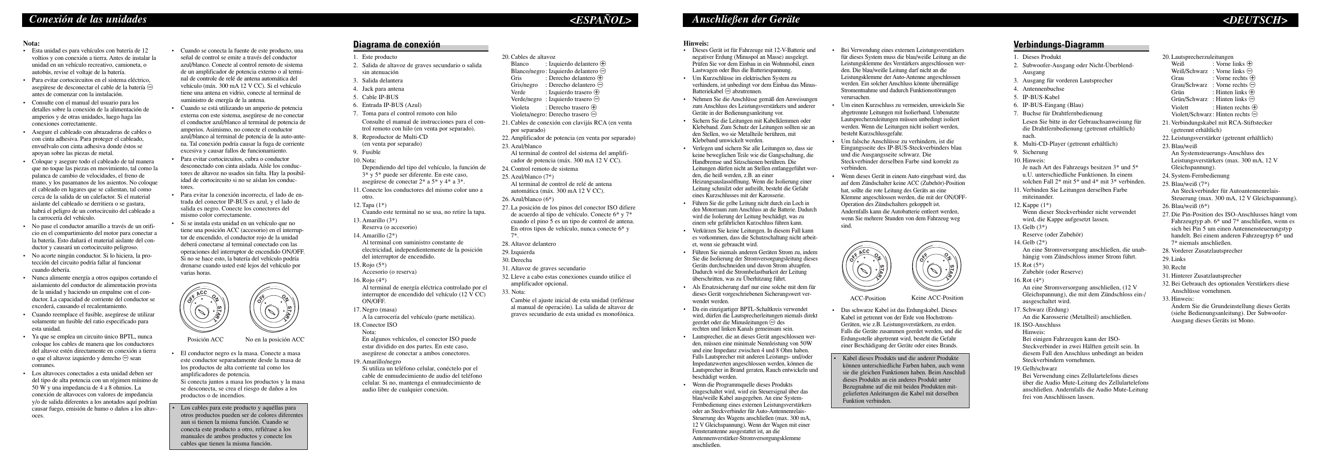 Conexión de las unidades, Español, Anschließen der geräte | Deutsch, Diagrama de conexión, Verbindungs-diagramm | Pioneer DEH-P5800MP User Manual | Page 6 / 8