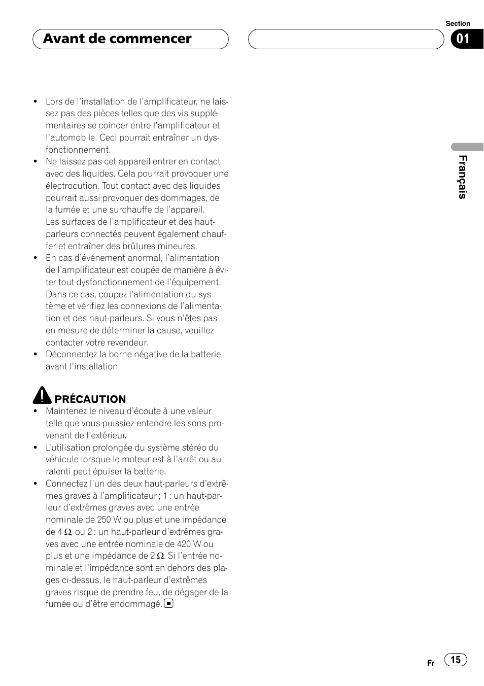 Avant de commencer | Pioneer GM-D7500M User Manual | Page 15 / 84