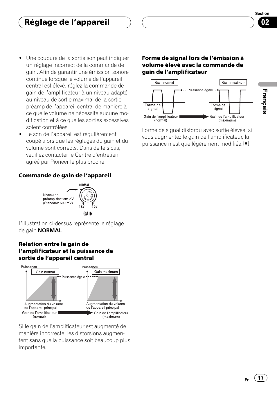 Réglage de l ’appareil | Pioneer GM-D7500M User Manual | Page 17 / 84
