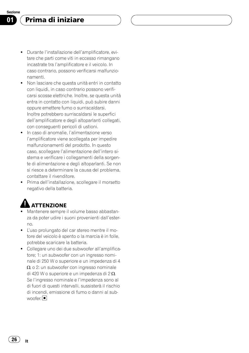 Prima di iniziare | Pioneer GM-D7500M User Manual | Page 26 / 84