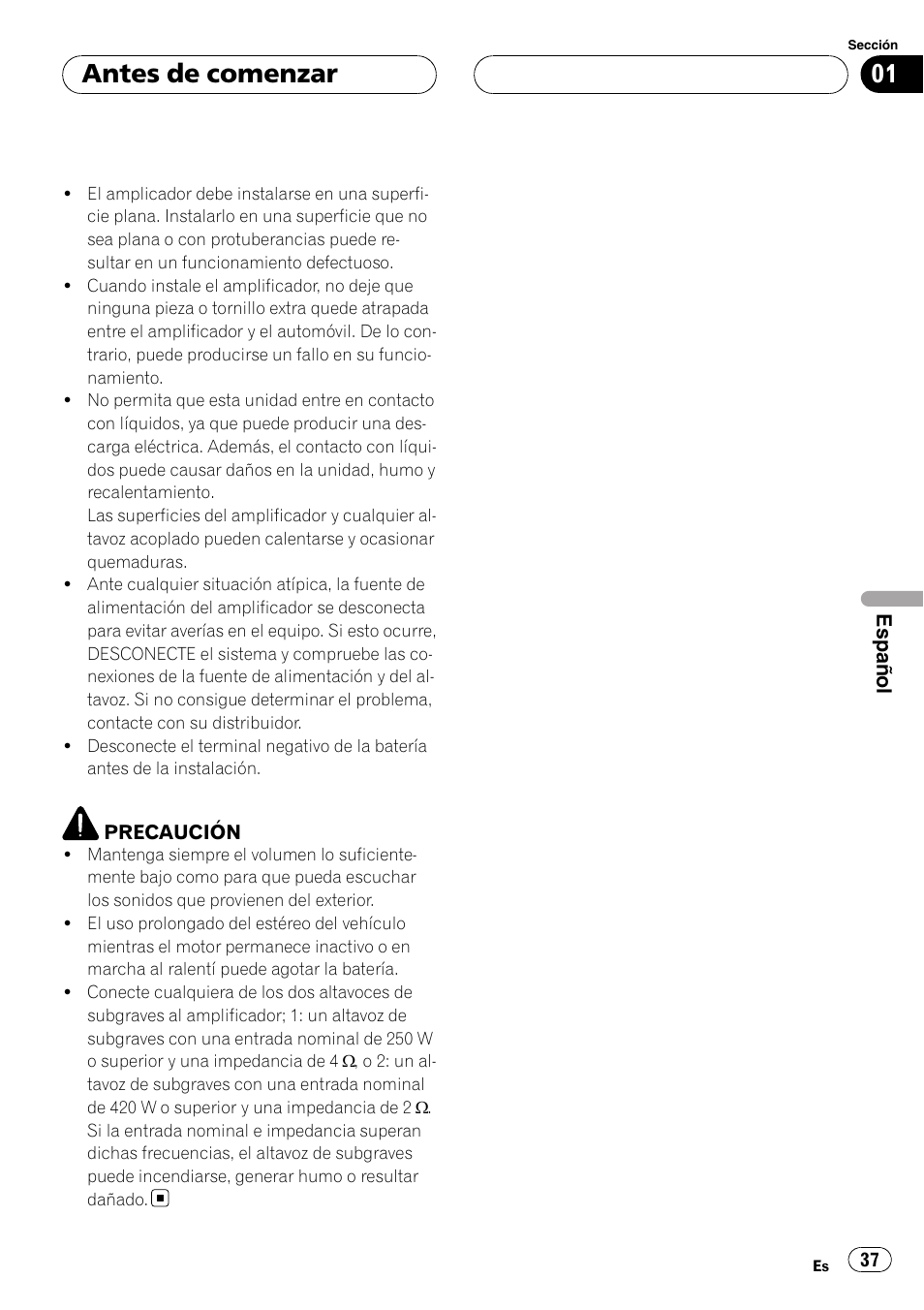 Antes de comenzar | Pioneer GM-D7500M User Manual | Page 37 / 84