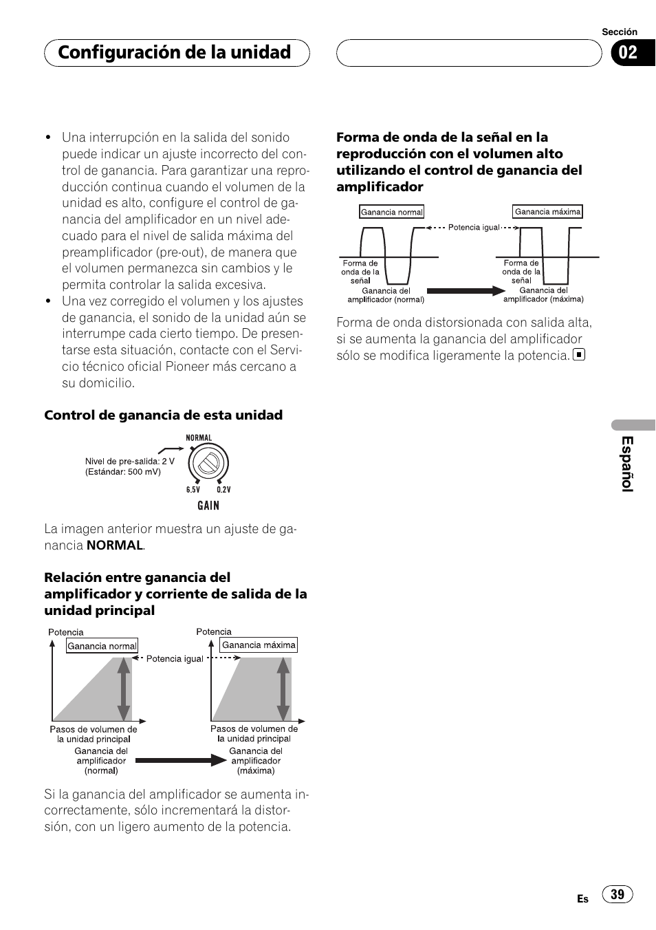 Configuración de la unidad | Pioneer GM-D7500M User Manual | Page 39 / 84