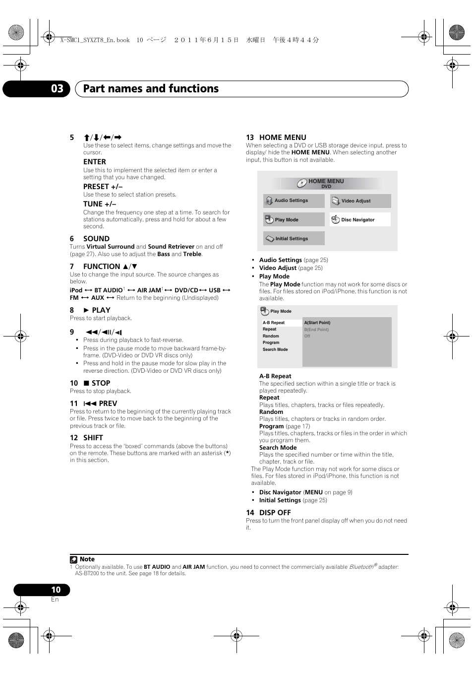 Part names and functions 03 | Pioneer X-SMC1-K User Manual | Page 10 / 116