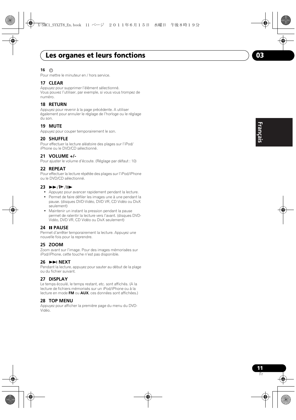 Les organes et leurs fonctions 03, English français español | Pioneer X-SMC1-K User Manual | Page 49 / 116