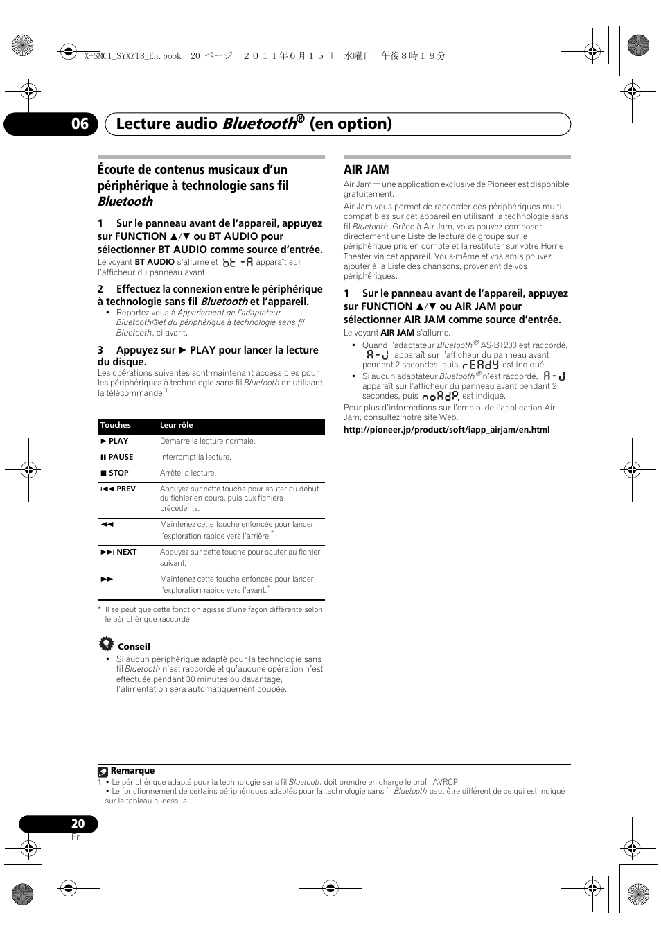 Bluetooth, Lecture audio, En option) 06 | Air jam | Pioneer X-SMC1-K User Manual | Page 58 / 116