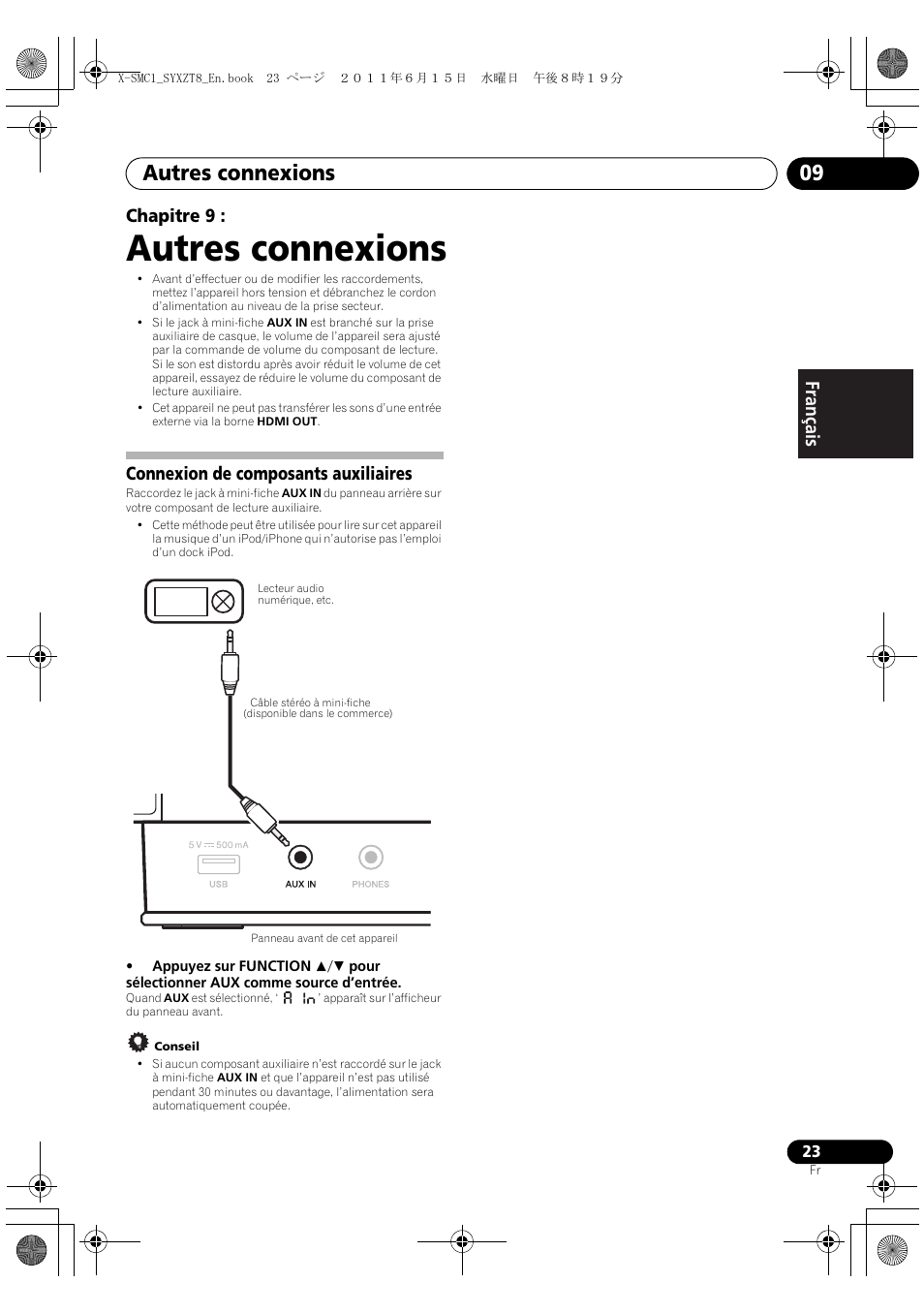 09 autres connexions, Connexion de composants auxiliaires, Autres connexions | Autres connexions 09, English français español chapitre 9 | Pioneer X-SMC1-K User Manual | Page 61 / 116