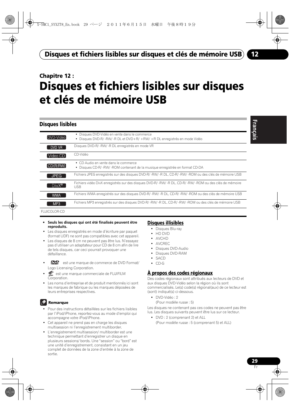 Disques lisibles, English français español chapitre 12 | Pioneer X-SMC1-K User Manual | Page 67 / 116