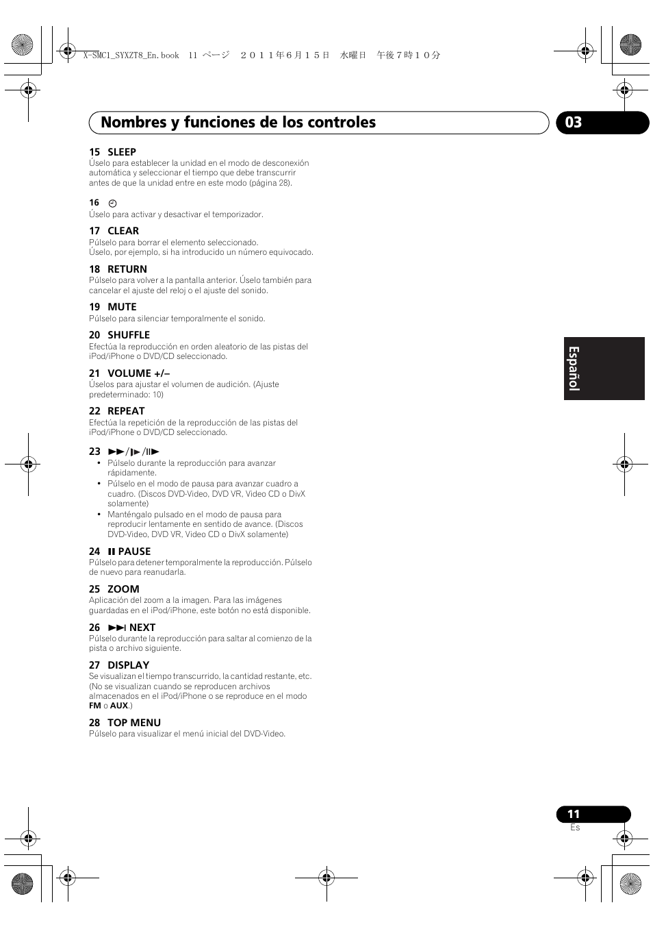 Nombres y funciones de los controles 03, English français español | Pioneer X-SMC1-K User Manual | Page 87 / 116