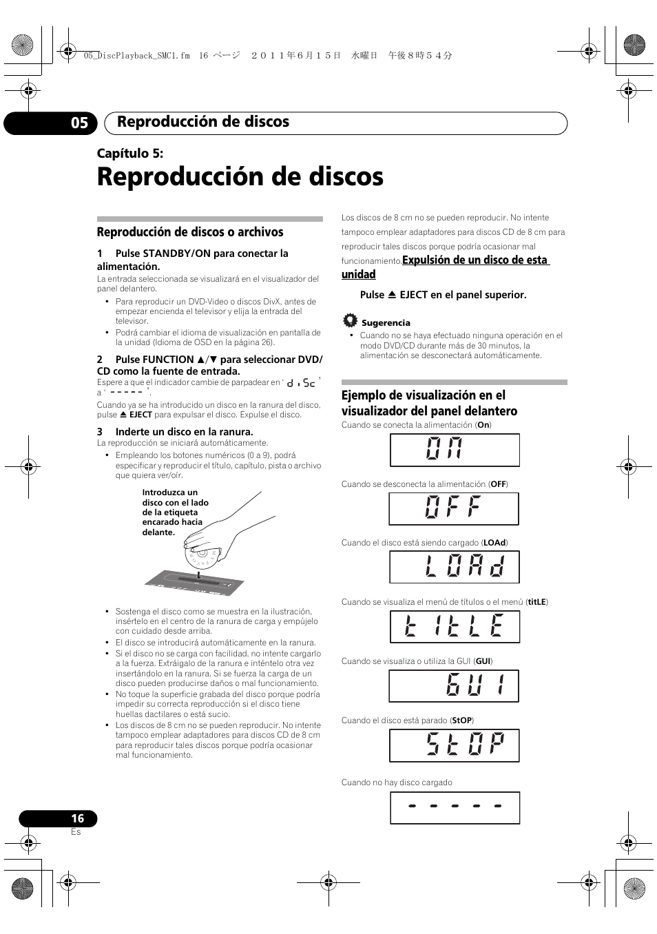 05 reproducción de discos, Reproducción de discos o archivos, Expulsión de un disco de esta unidad | Reproducción de discos, Reproducción de discos 05, Capítulo 5 | Pioneer X-SMC1-K User Manual | Page 92 / 116