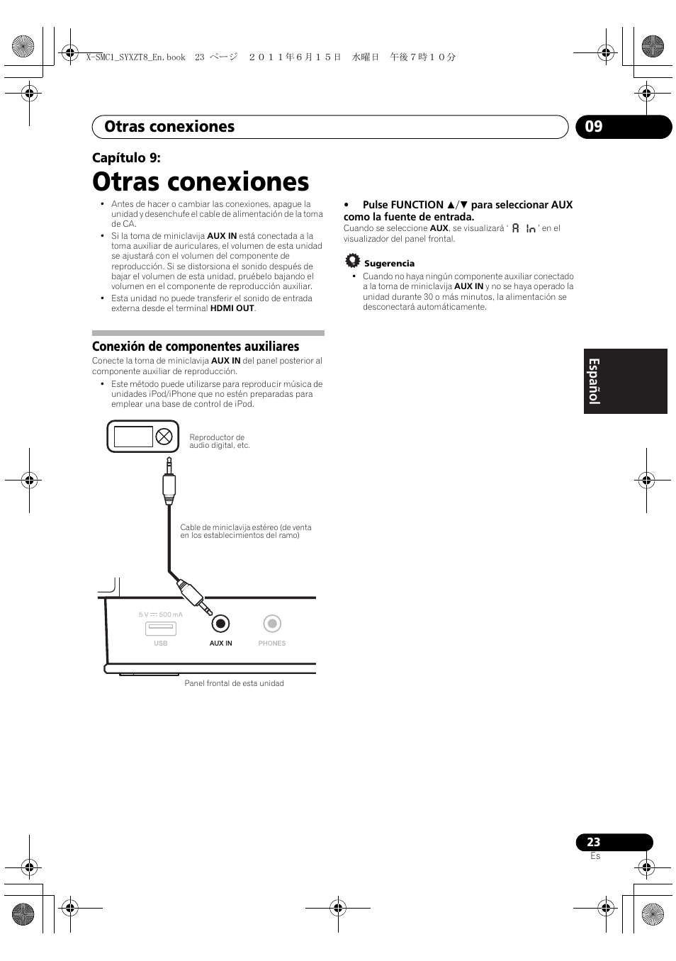 09 otras conexiones, Conexión de componentes auxiliares, Otras conexiones | Otras conexiones 09, English français español capítulo 9 | Pioneer X-SMC1-K User Manual | Page 99 / 116