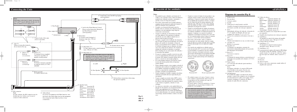 Conexión de las unidades, Español, Connecting the units | Diagrama de conexión (fig. 8) | Pioneer DEH-4700MP User Manual | Page 4 / 6