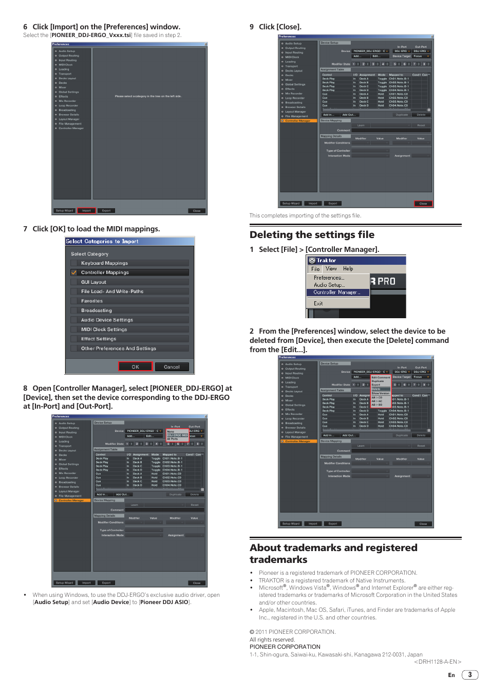 Deleting the settings file, About trademarks and registered trademarks | Pioneer DDJ-ERGO-V User Manual | Page 3 / 3
