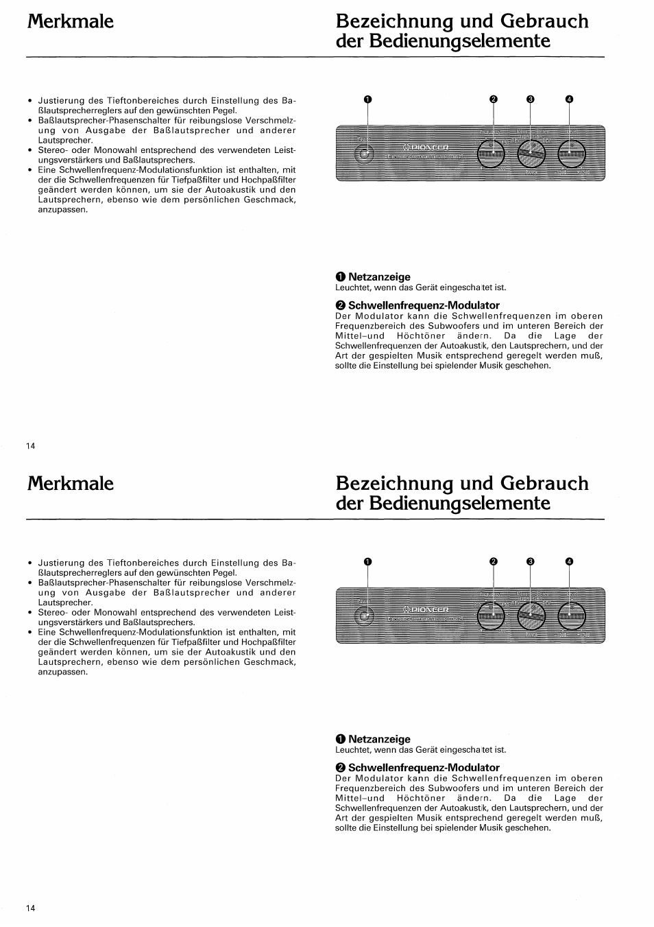 Bezeichnung und gebrauch der bedienungselemente, O netzanzeige, O schwellenfrequenz-modulator | Pioneer CD-625 User Manual | Page 14 / 32