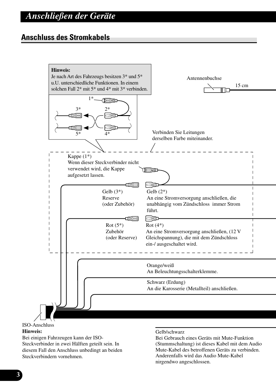 Anschluss des stromkabels, Anschließen der geräte | Pioneer DEH-P9800BT User Manual | Page 28 / 86