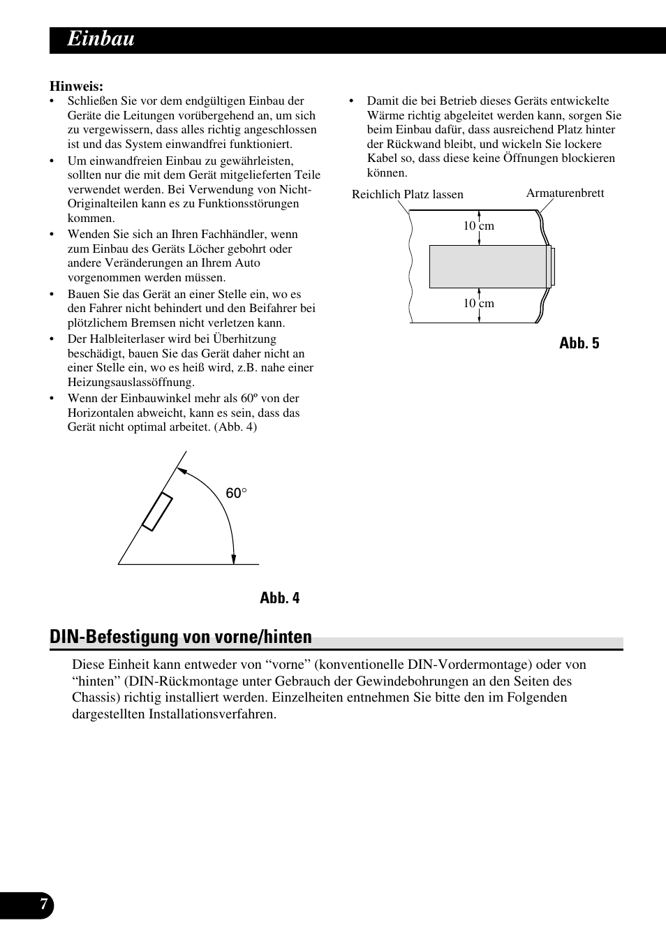 Einbau, Din-befestigung von vorne/hinten, A title (english) | Pioneer DEH-P9800BT User Manual | Page 32 / 86