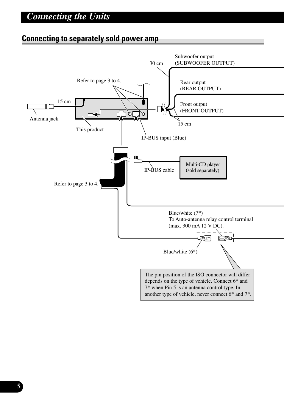 Connecting to separately sold power amp, Connecting the units | Pioneer DEH-P9800BT User Manual | Page 6 / 86