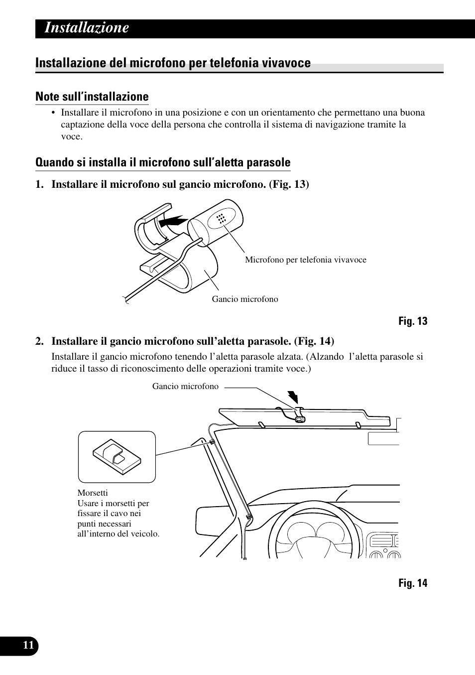 Installazione del microfono, Installazione, Installazione del microfono per telefonia vivavoce | Pioneer DEH-P9800BT User Manual | Page 60 / 86