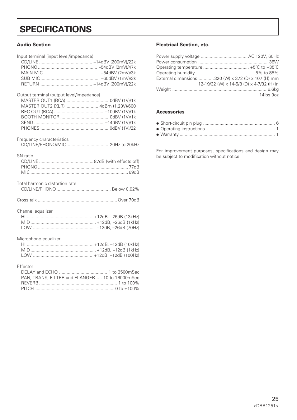 Specifications | Pioneer DJM-600 User Manual | Page 25 / 28