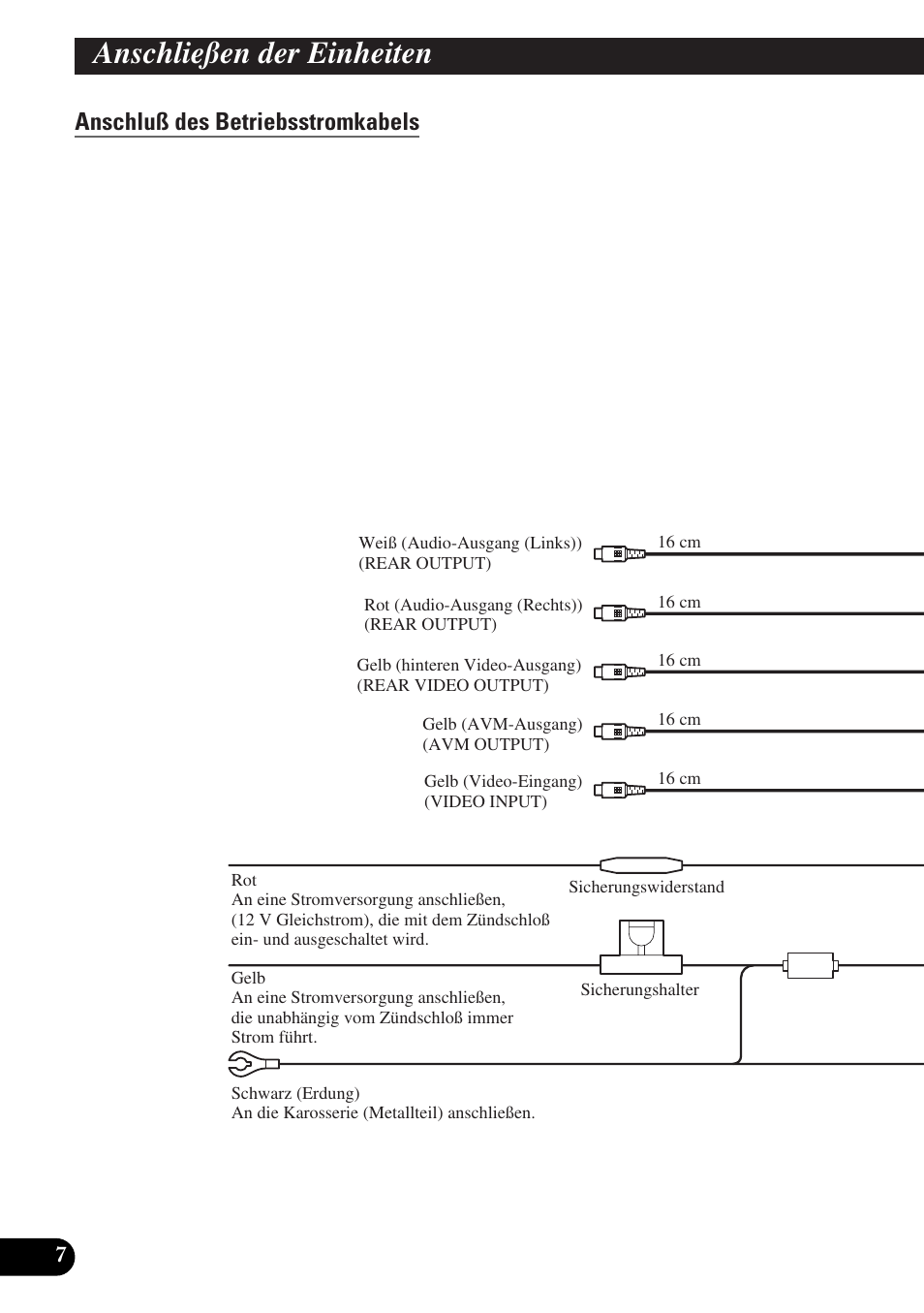 Anschluß des betriebsstromkabels, Anschließen der einheiten | Pioneer AVX-P7300DVD User Manual | Page 36 / 88
