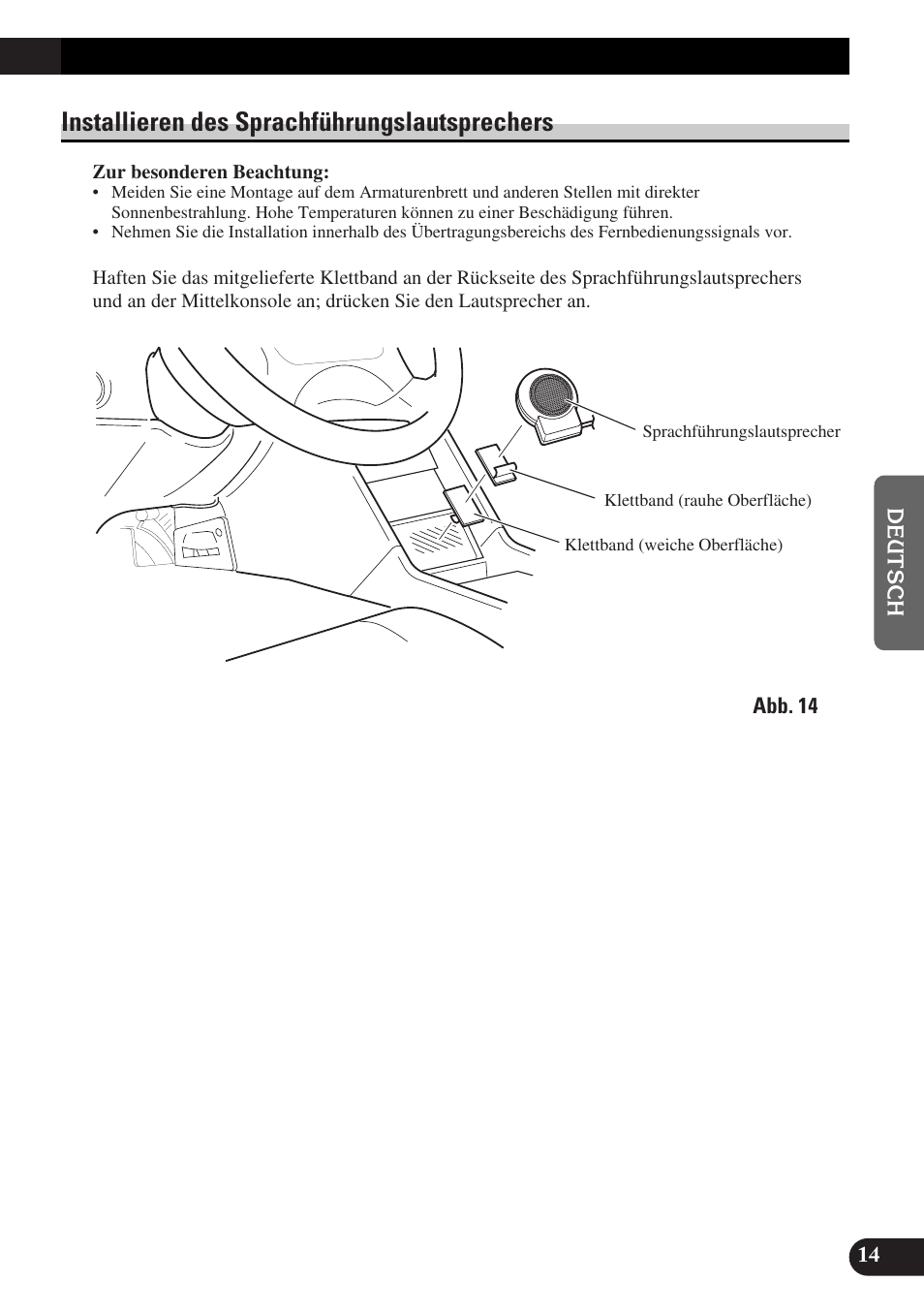 Installieren des, Sprachführungslautsprechers, Installieren des sprachführungslautsprechers | Pioneer AVX-P7300DVD User Manual | Page 43 / 88