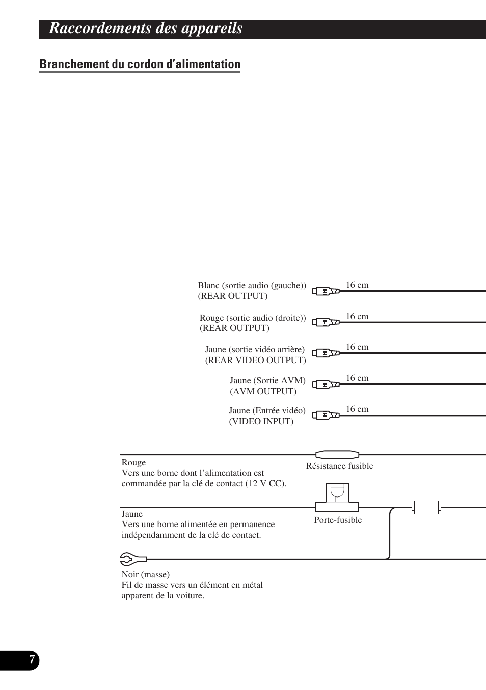 Branchement du cordon d’alimentation, Raccordements des appareils | Pioneer AVX-P7300DVD User Manual | Page 50 / 88