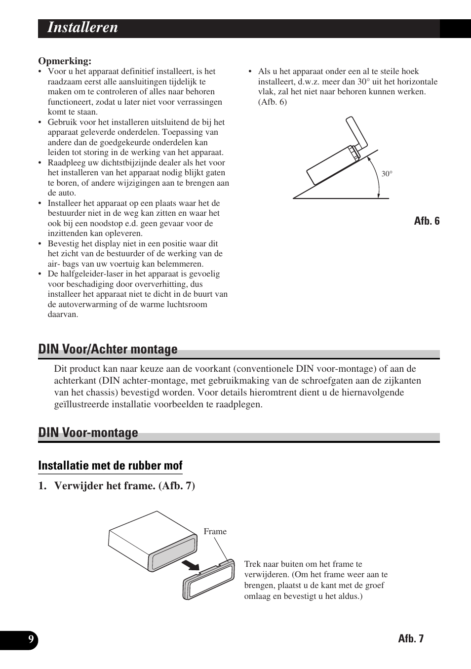 Installeren, Din voor/achter montage din voor-montage, Installatie met de rubber mof | Din voor/achter montage, Din voor-montage | Pioneer AVX-P7300DVD User Manual | Page 80 / 88