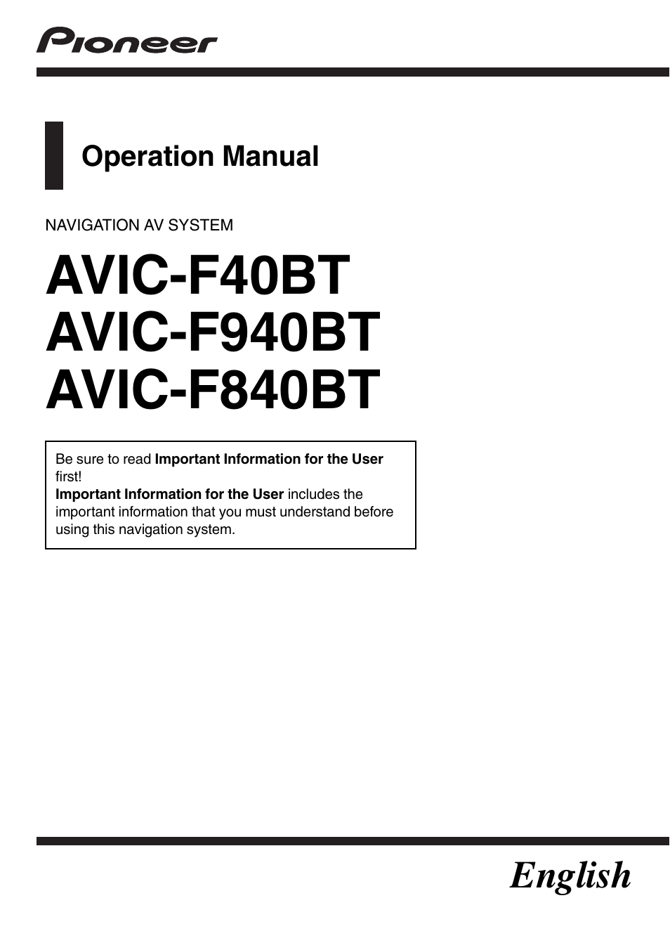 Pioneer AVIC-F840BT User Manual | 220 pages