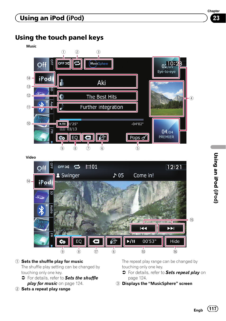 Using the touch panel keys, Using, Using an ipod (ipod) | Pioneer AVIC-F840BT User Manual | Page 117 / 220