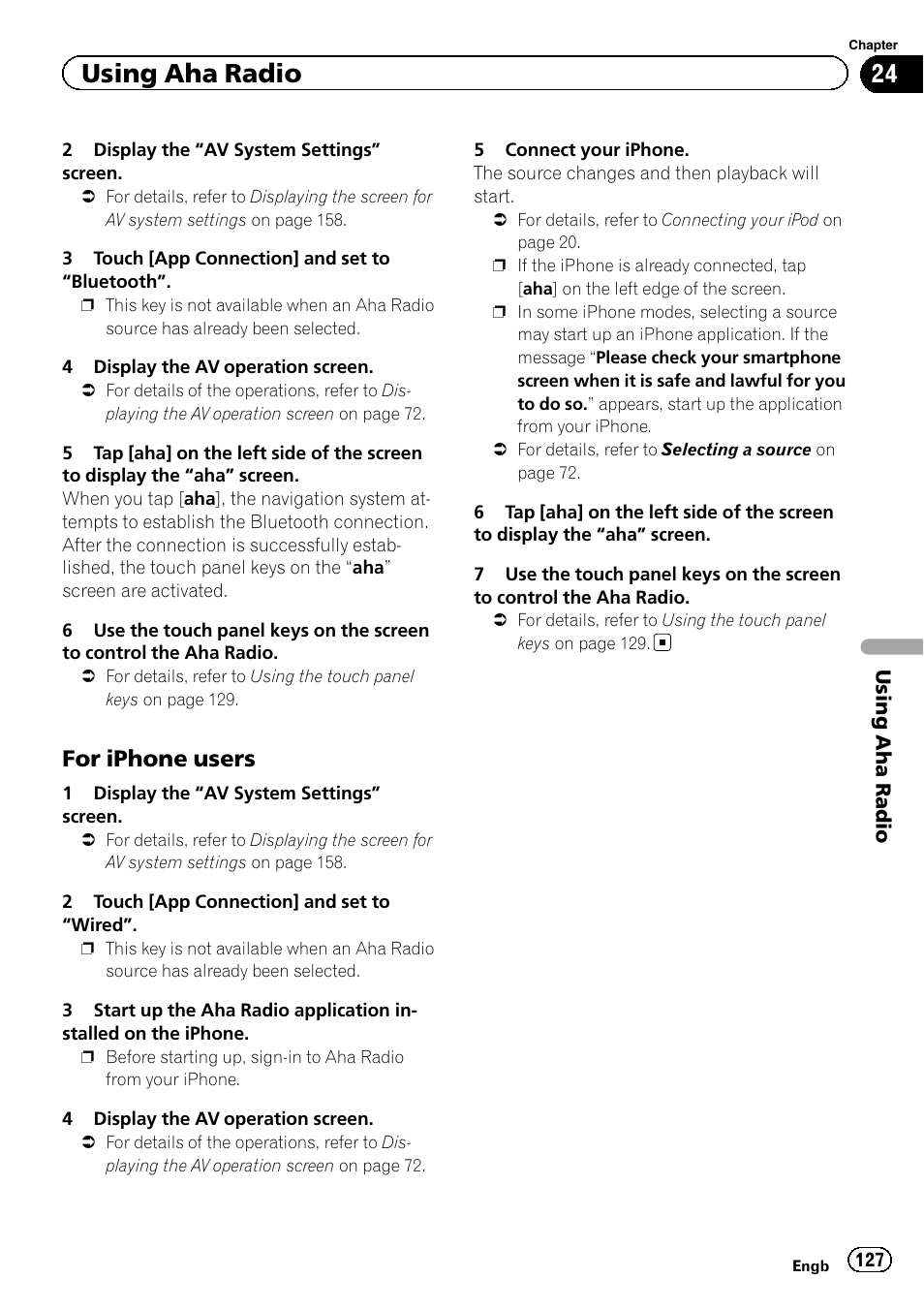 For iphone users 127, Using aha radio, For iphone users | Pioneer AVIC-F840BT User Manual | Page 127 / 220