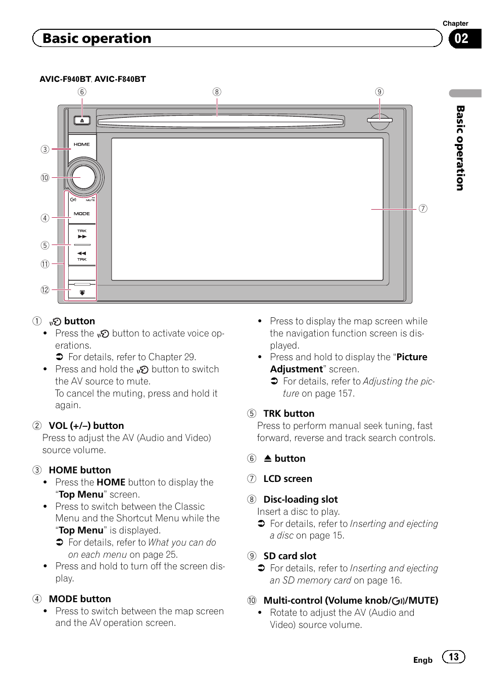 Basic operation | Pioneer AVIC-F840BT User Manual | Page 13 / 220