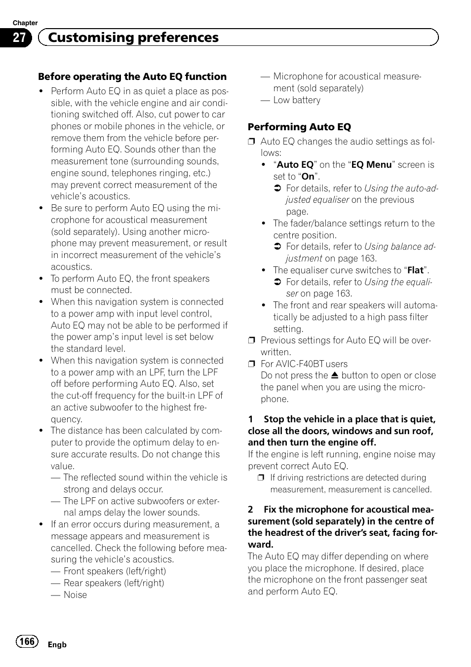 27 customising preferences | Pioneer AVIC-F840BT User Manual | Page 166 / 220