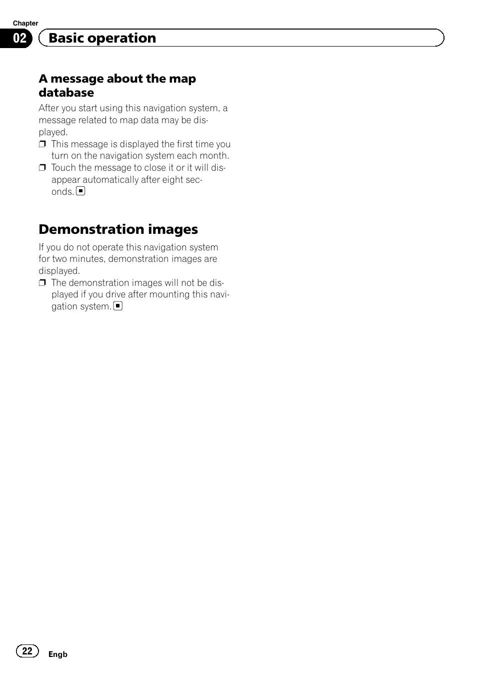 A message about the map, Database, Demonstration images | 02 basic operation | Pioneer AVIC-F840BT User Manual | Page 22 / 220