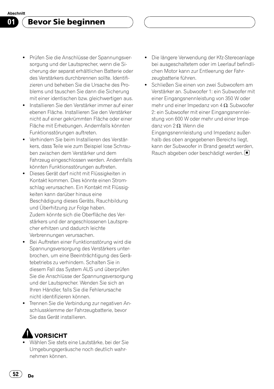 Bevor sie beginnen | Pioneer GM-D8500M User Manual | Page 52 / 88
