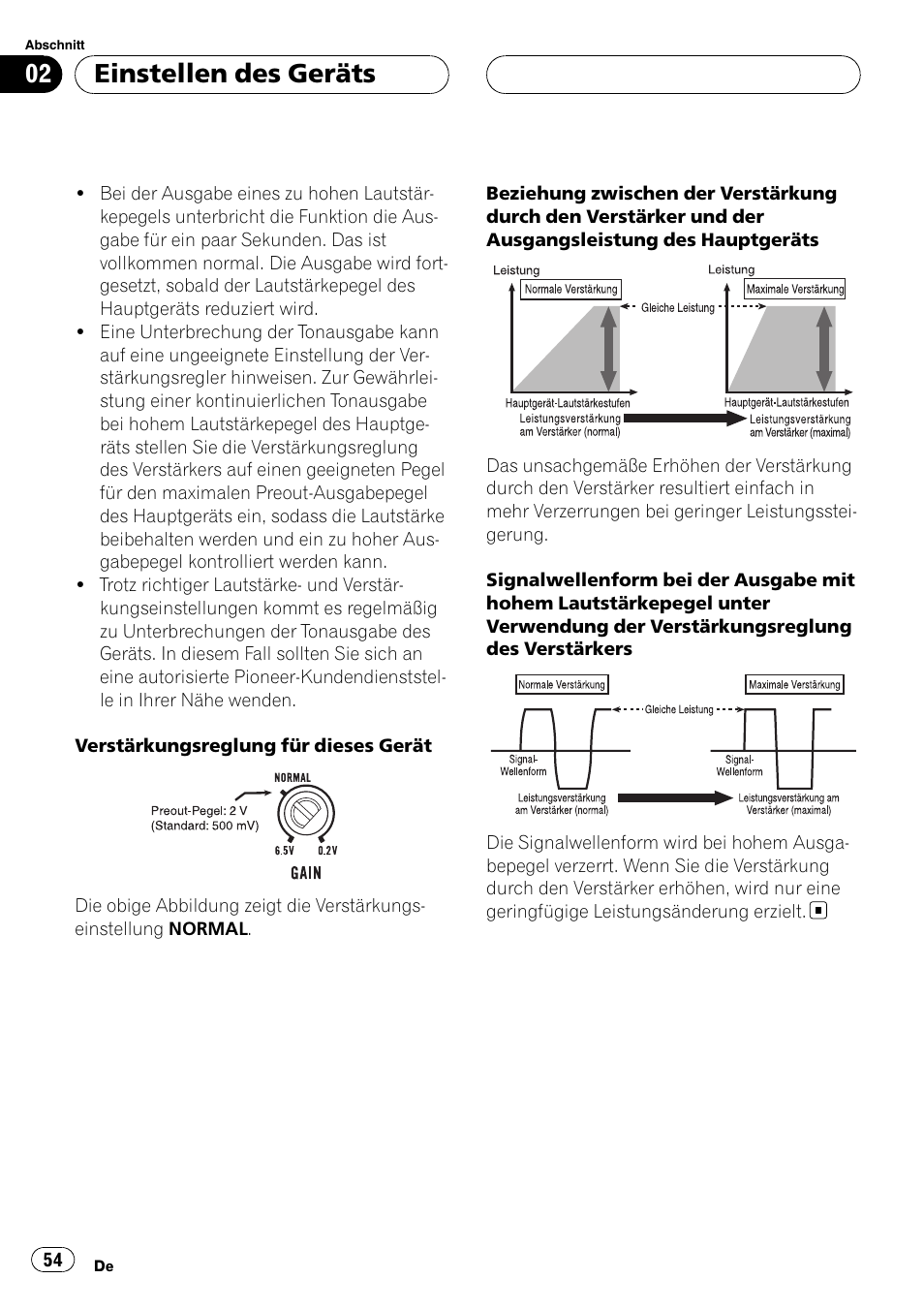 Einstellen des geräts | Pioneer GM-D8500M User Manual | Page 54 / 88