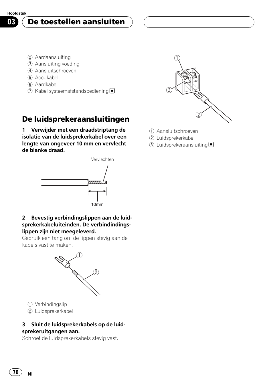 De luidsprekeraansluitingen, De toestellen aansluiten | Pioneer GM-D8500M User Manual | Page 70 / 88