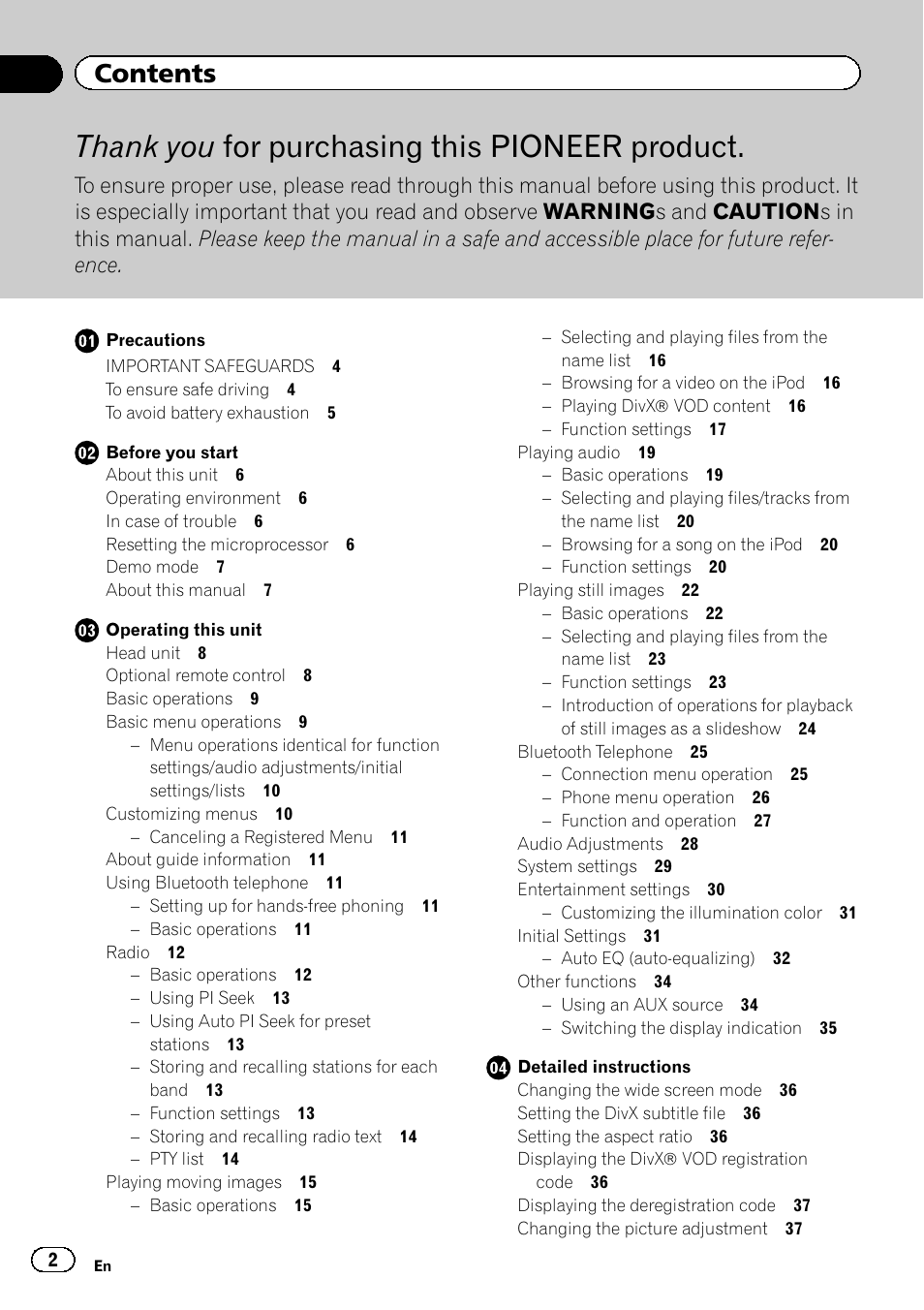 Pioneer MVH-7300 User Manual | Page 2 / 52