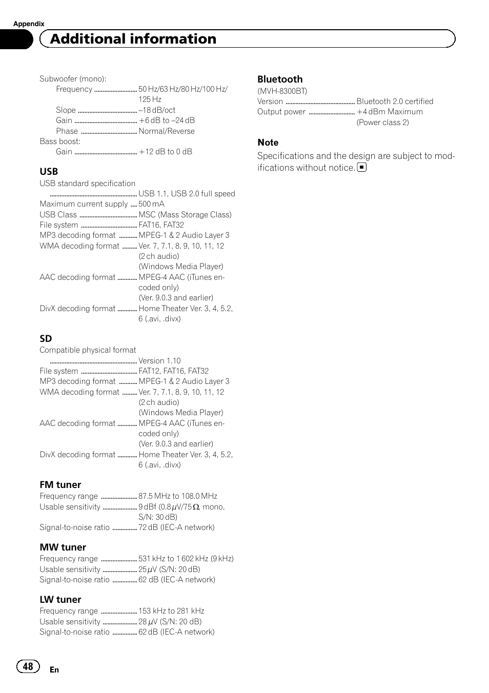 Additional information | Pioneer MVH-7300 User Manual | Page 48 / 52