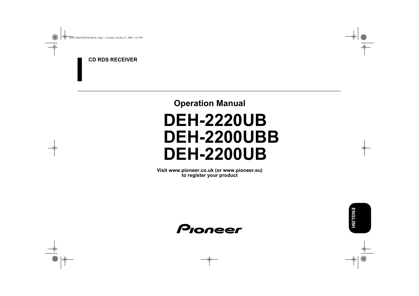 Pioneer DEH-2200UBB User Manual | 20 pages