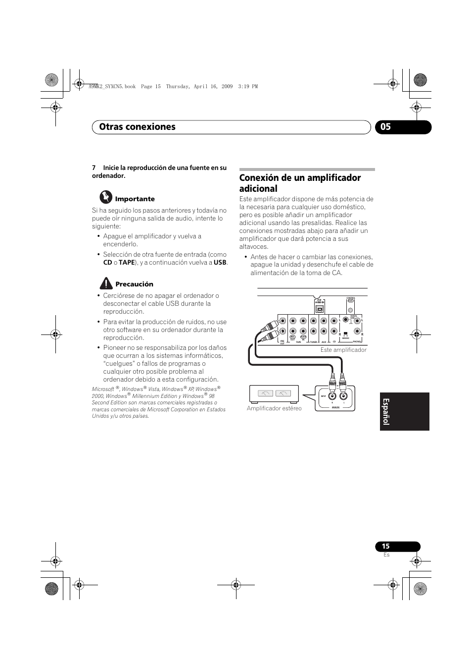 Conexión de un amplificador adicional, Otras conexiones 05 | Pioneer A-A9MK2-K User Manual | Page 105 / 128