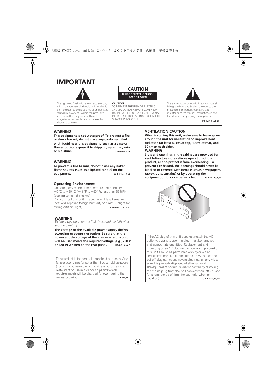 Important, Caution | Pioneer A-A9MK2-K User Manual | Page 2 / 128