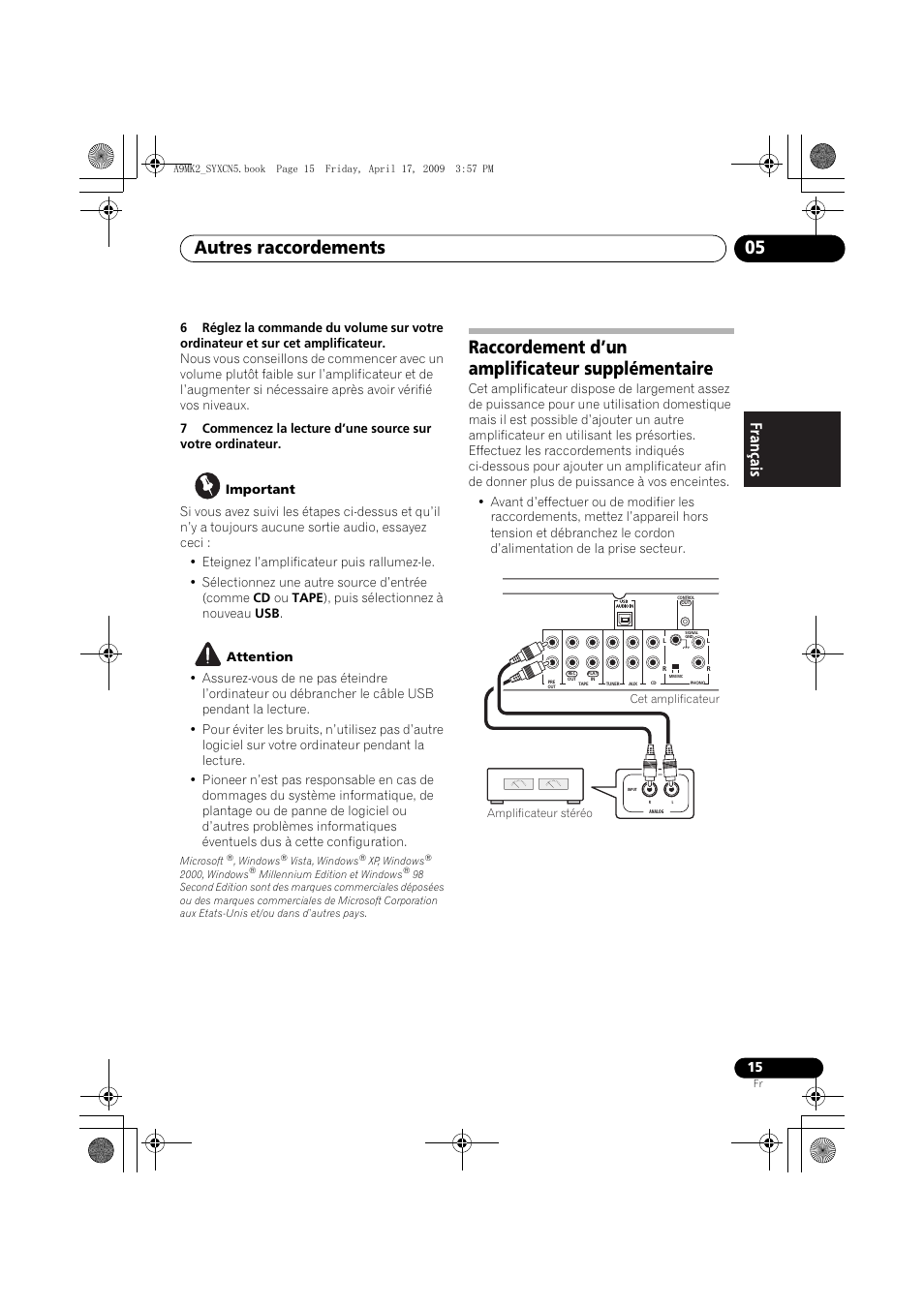 Raccordement d’un amplificateur supplémentaire, Autres raccordements 05 | Pioneer A-A9MK2-K User Manual | Page 33 / 128
